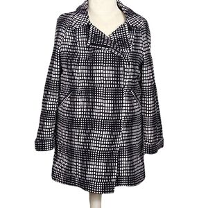 French Connection SZ 12 Womens Black & Cream Grid Pattern Plaid Button Up Jacket